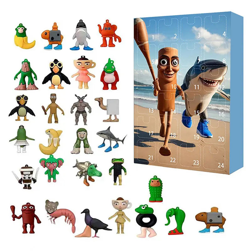 24 pçs/set Italian Brainrot Figuras Calendário do Advento de Natal Presentes Tralalero Tralala Tungtungtung Modelo Brinquedos Calendário de Contagem Regressiva