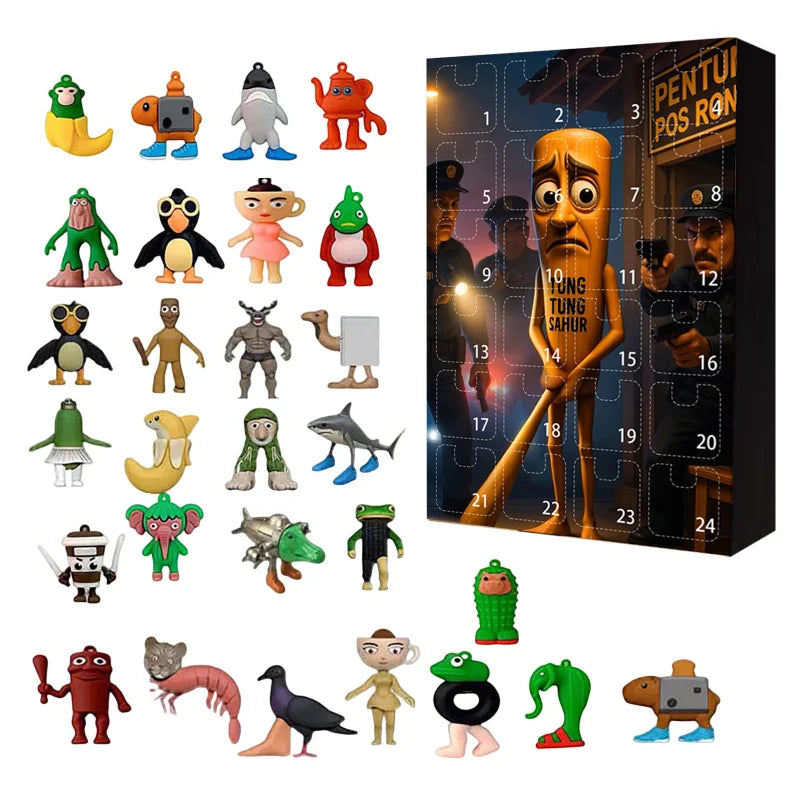 24 pçs/set Italian Brainrot Figuras Calendário do Advento de Natal Presentes Tralalero Tralala Tungtungtung Modelo Brinquedos Calendário de Contagem Regressiva