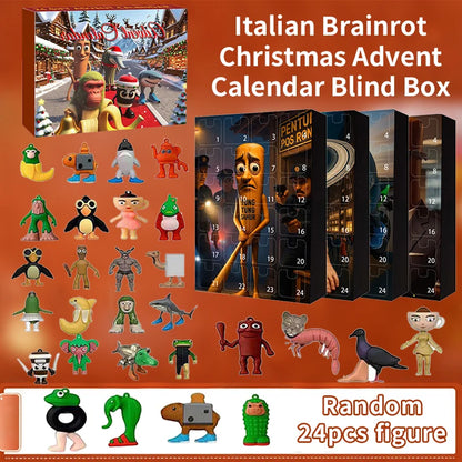 24 pçs/set Italian Brainrot Figuras Calendário do Advento de Natal Presentes Tralalero Tralala Tungtungtung Modelo Brinquedos Calendário de Contagem Regressiva
