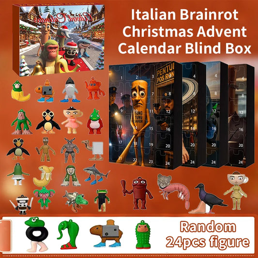 24 pçs/set Italian Brainrot Figuras Calendário do Advento de Natal Presentes Tralalero Tralala Tungtungtung Modelo Brinquedos Calendário de Contagem Regressiva