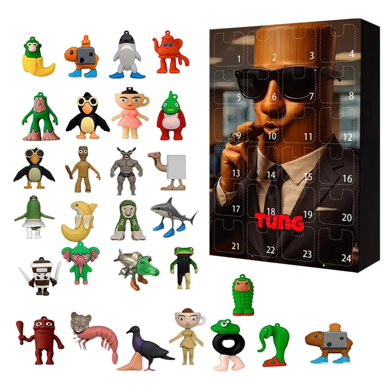 24 pçs/set Italian Brainrot Figuras Calendário do Advento de Natal Presentes Tralalero Tralala Tungtungtung Modelo Brinquedos Calendário de Contagem Regressiva
