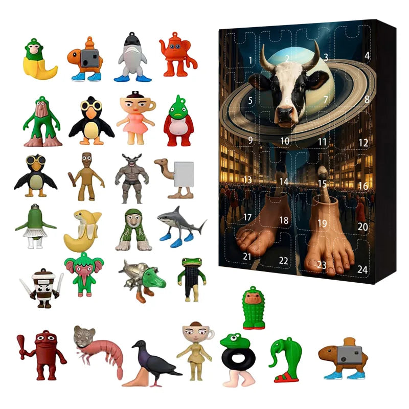 24 pçs/set Italian Brainrot Figuras Calendário do Advento de Natal Presentes Tralalero Tralala Tungtungtung Modelo Brinquedos Calendário de Contagem Regressiva